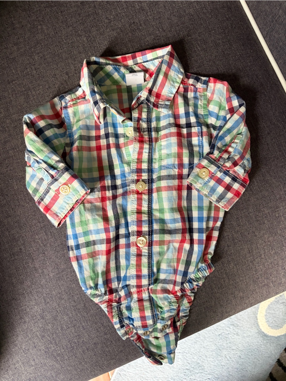 GAP Plaid Button-Front Onesie in Red, Blue, Green, Cream